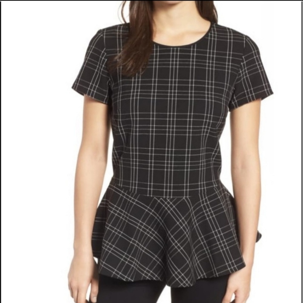 Halogen Black and White Peplum Top Size L